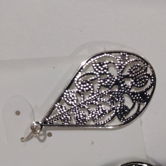 Expressions Filigree Design Silver tone Teardrop Earrings - Women's Jewelry - Picture 4 of 8